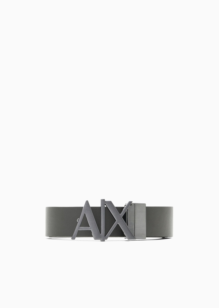 ARMANI EXCHANGE 男士商务镂空LOGO双面板扣腰带3CM宽