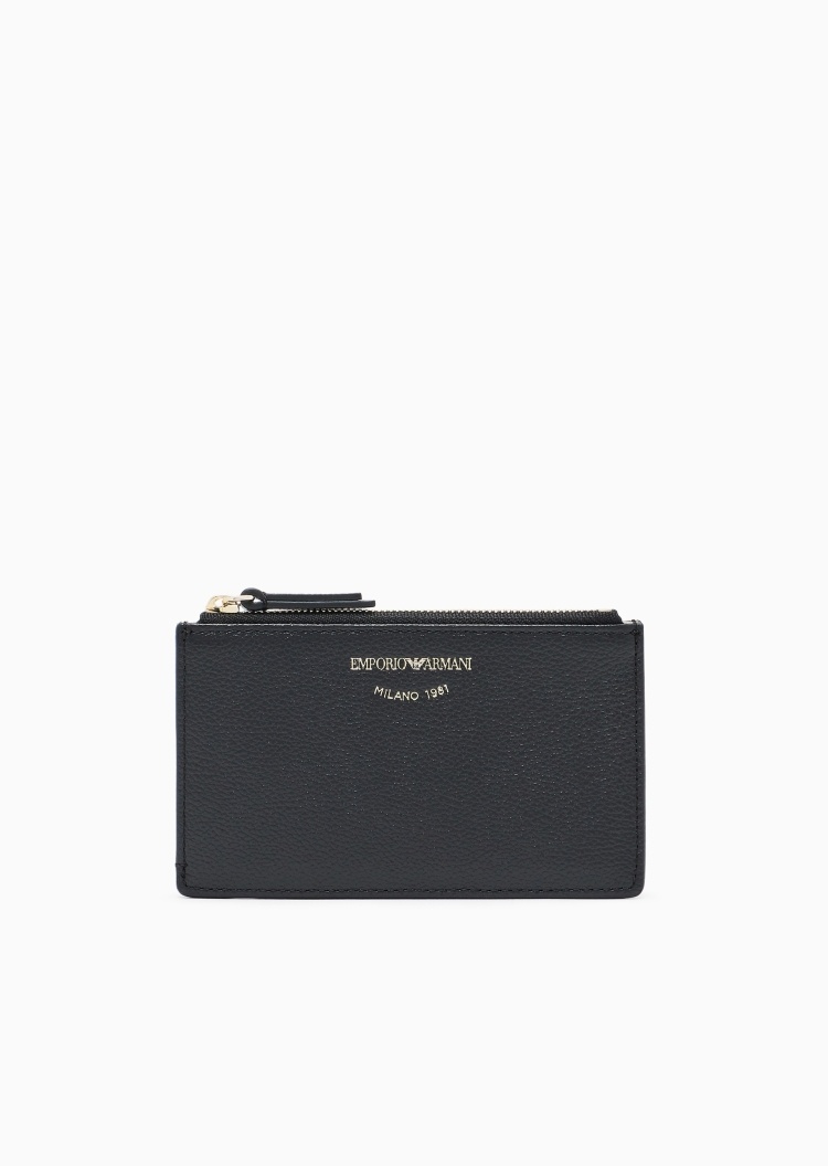 Emporio Armani 女士牛皮革拉链扁平横款多层卡位手拿卡夹