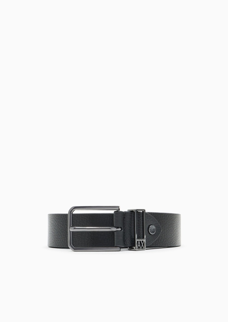 ARMANI EXCHANGE 男士牛皮革矩形带扣镂空字母扣饰针扣腰带