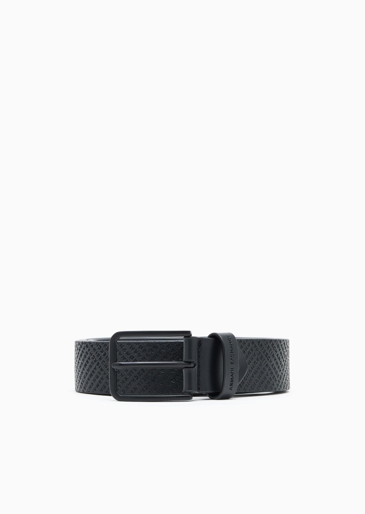 ARMANI EXCHANGE 男士牛皮革通体LOGO压花针扣腰带