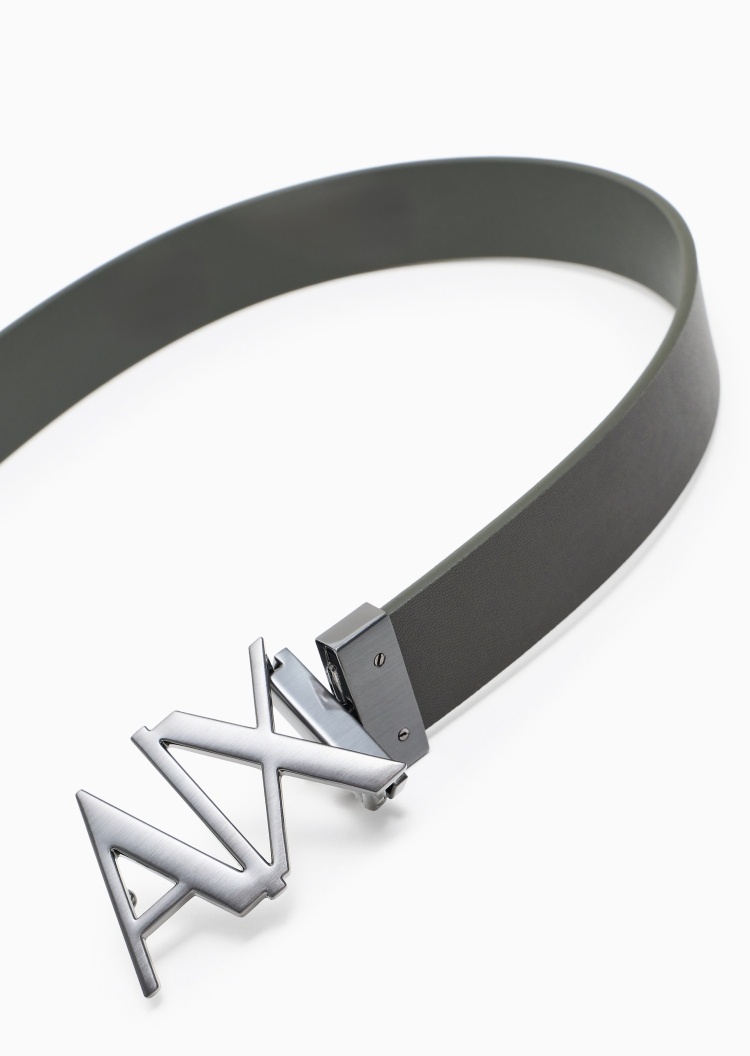 ARMANI EXCHANGE 男士商务镂空LOGO双面板扣腰带3CM宽