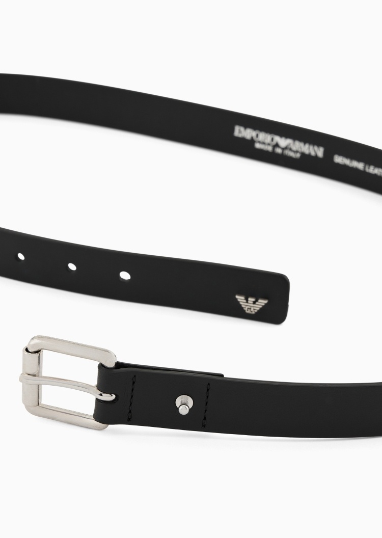 Emporio Armani 男士牛皮革矩形带扣金属鹰标针扣腰带