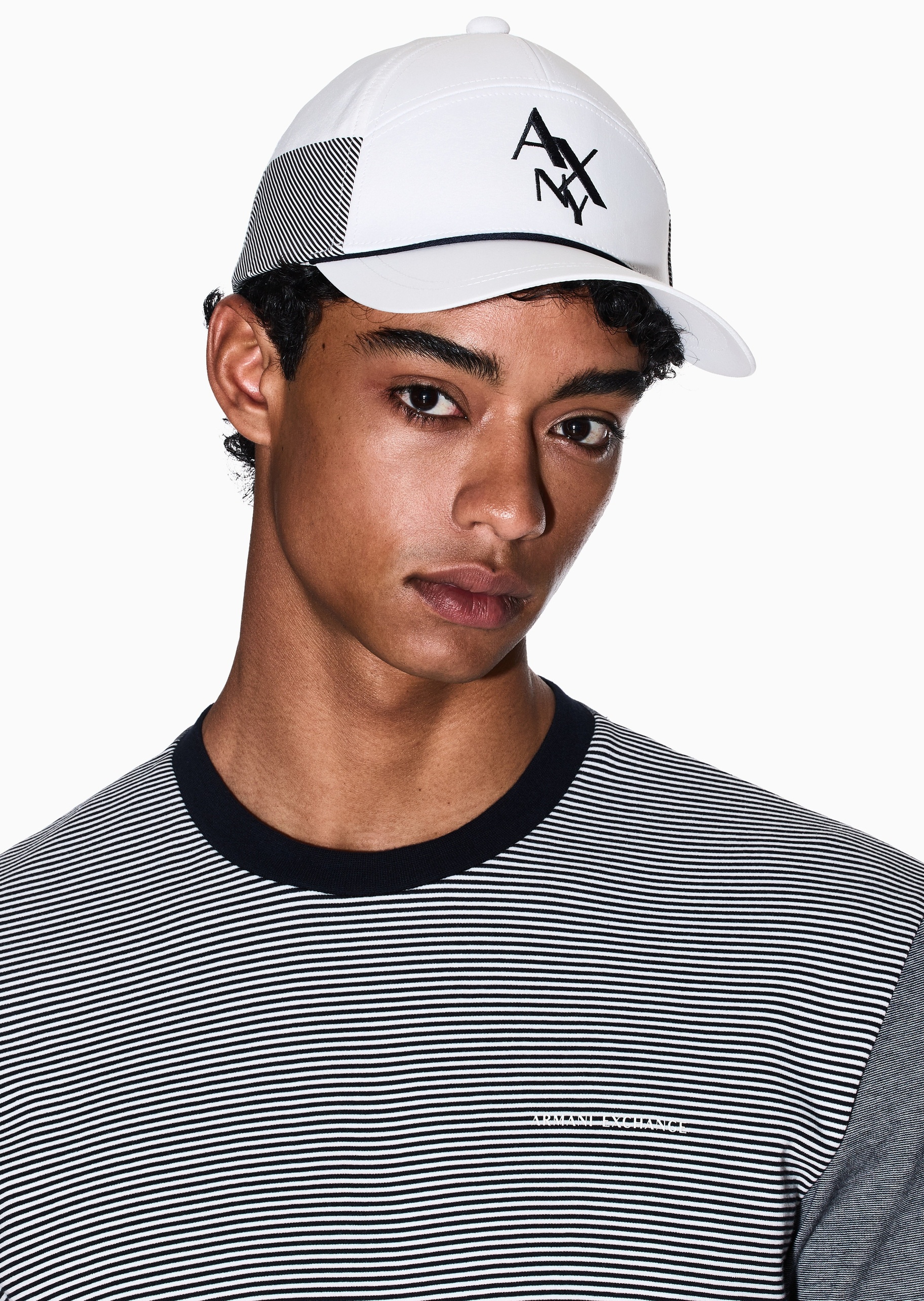 ARMANI EXCHANGE 男士排扣圆顶弯檐标识刺绣撞色棒球帽