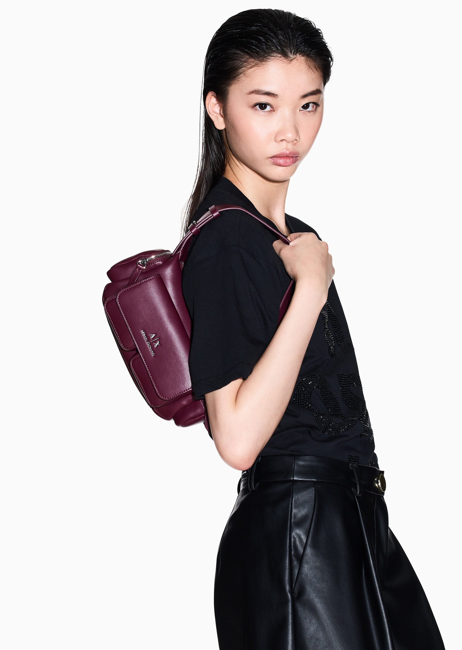 ARMANI EXCHANGE 女士拉链Hobo可调节手提单肩包