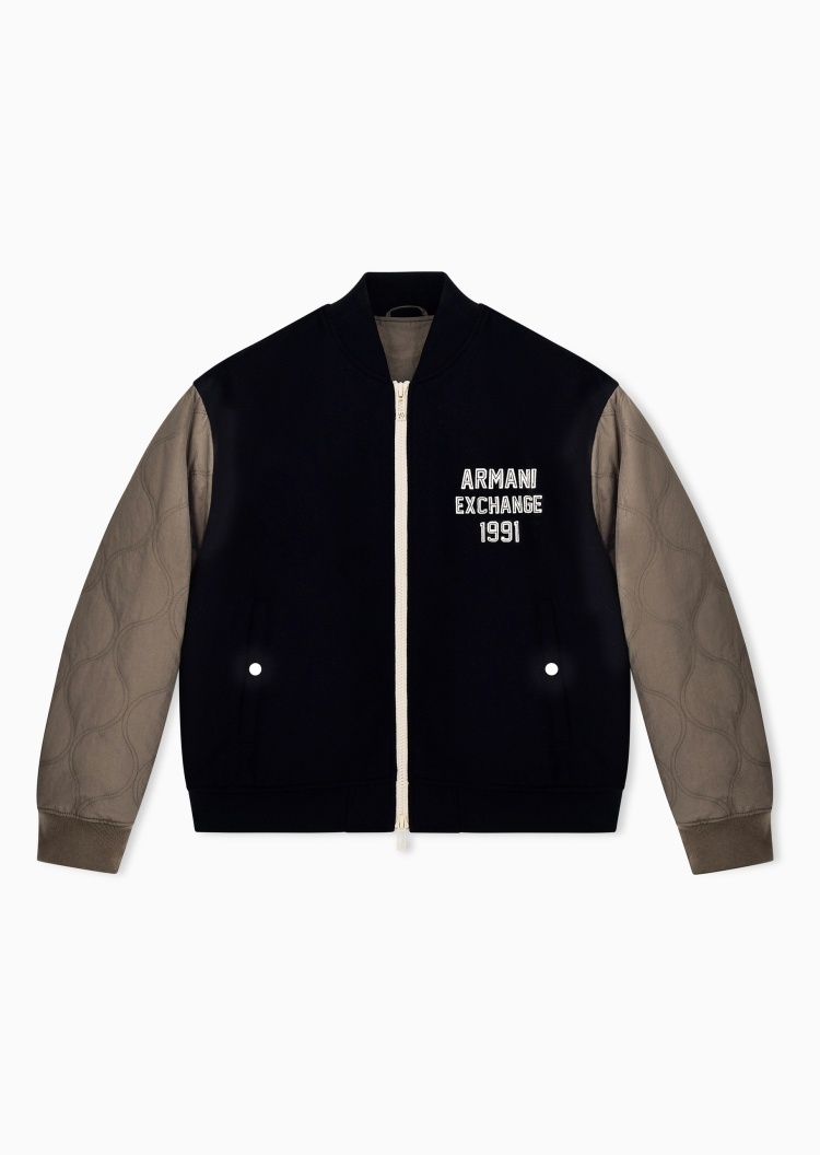 ARMANI EXCHANGE 男士轻薄短款棒球领拉链撞色刺绣棉服