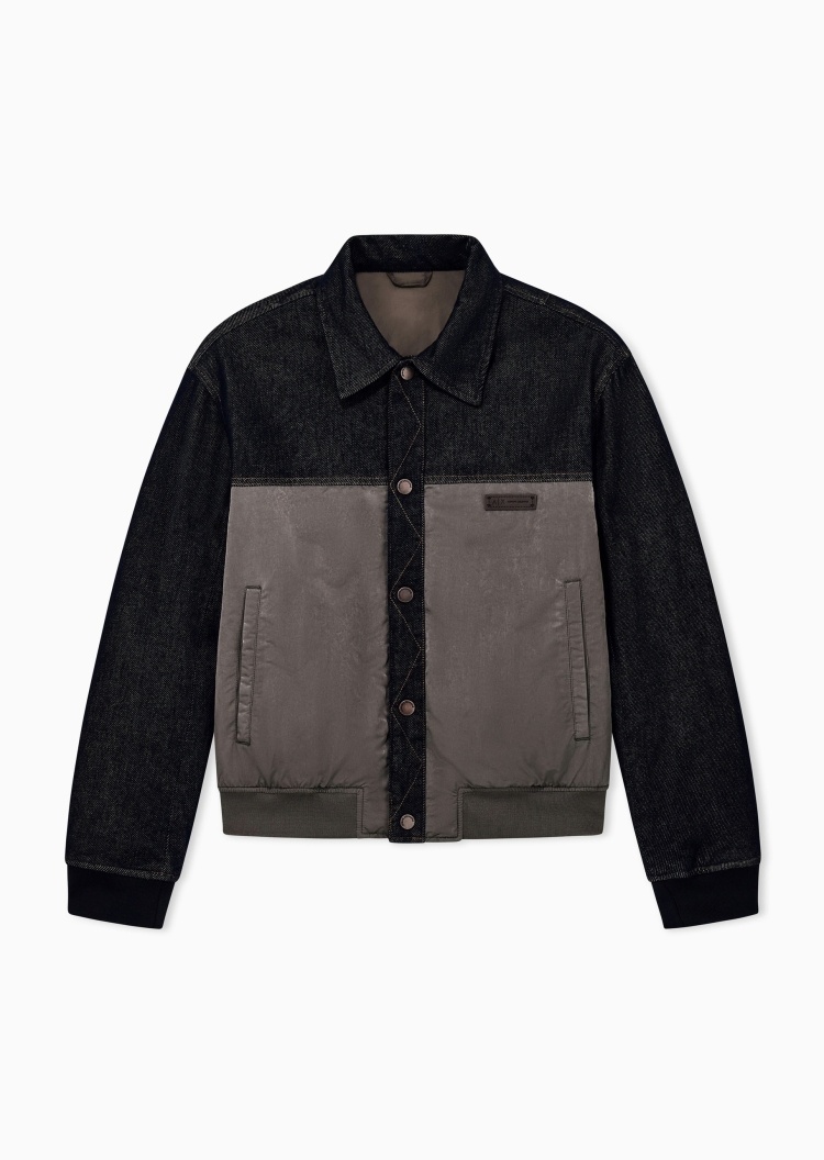 ARMANI EXCHANGE 男士轻薄短款翻领撞色拼接休闲棉服