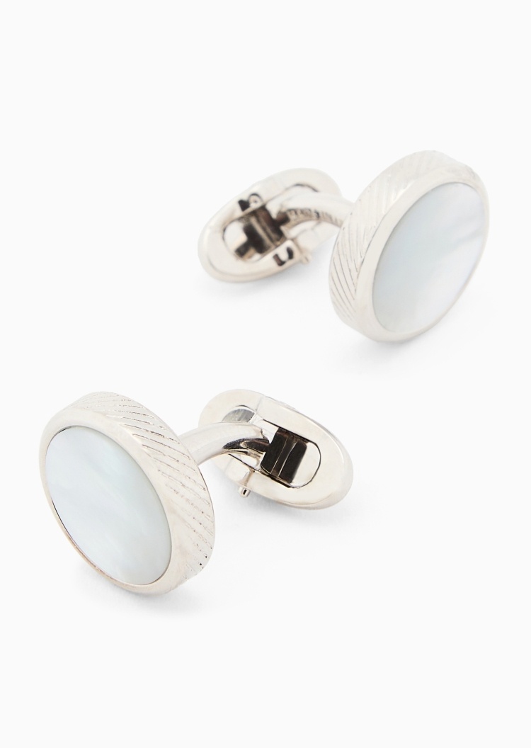 Giorgio Armani 男士银质珍珠贝母圆形两只装袖扣