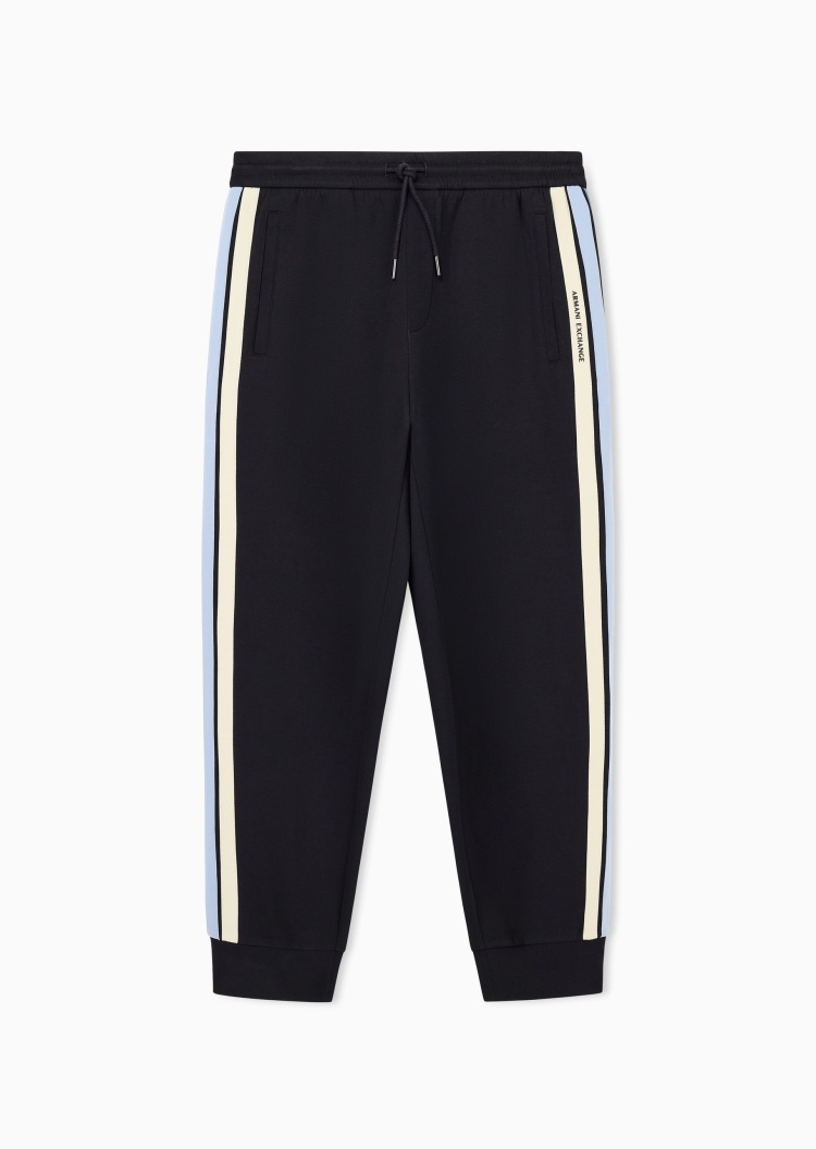 ARMANI EXCHANGE 男士重磅宽松长款锥形束脚条纹运动复古卫裤