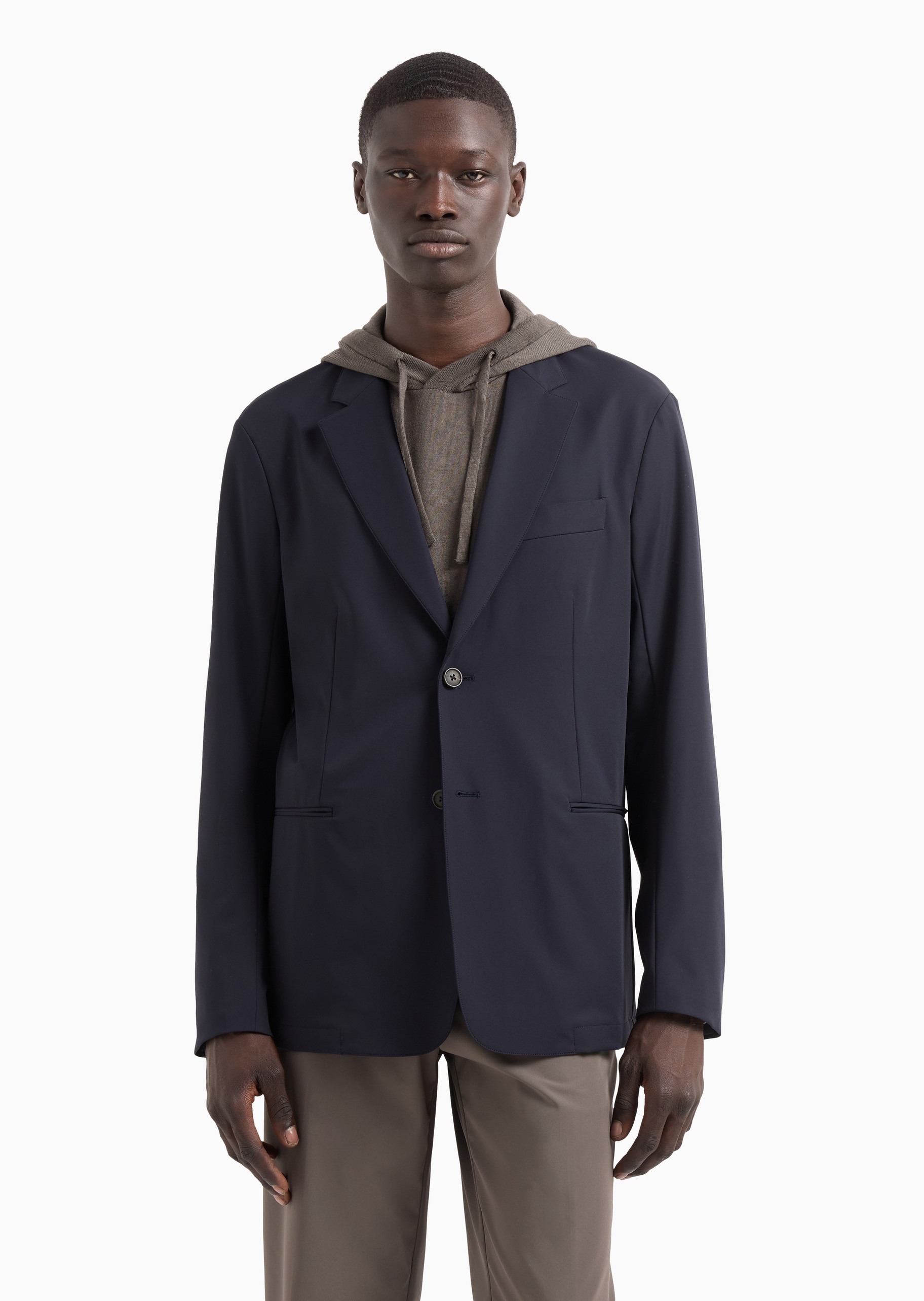 Emporio Armani 男士合身长袖平驳领经典纯色西装外套