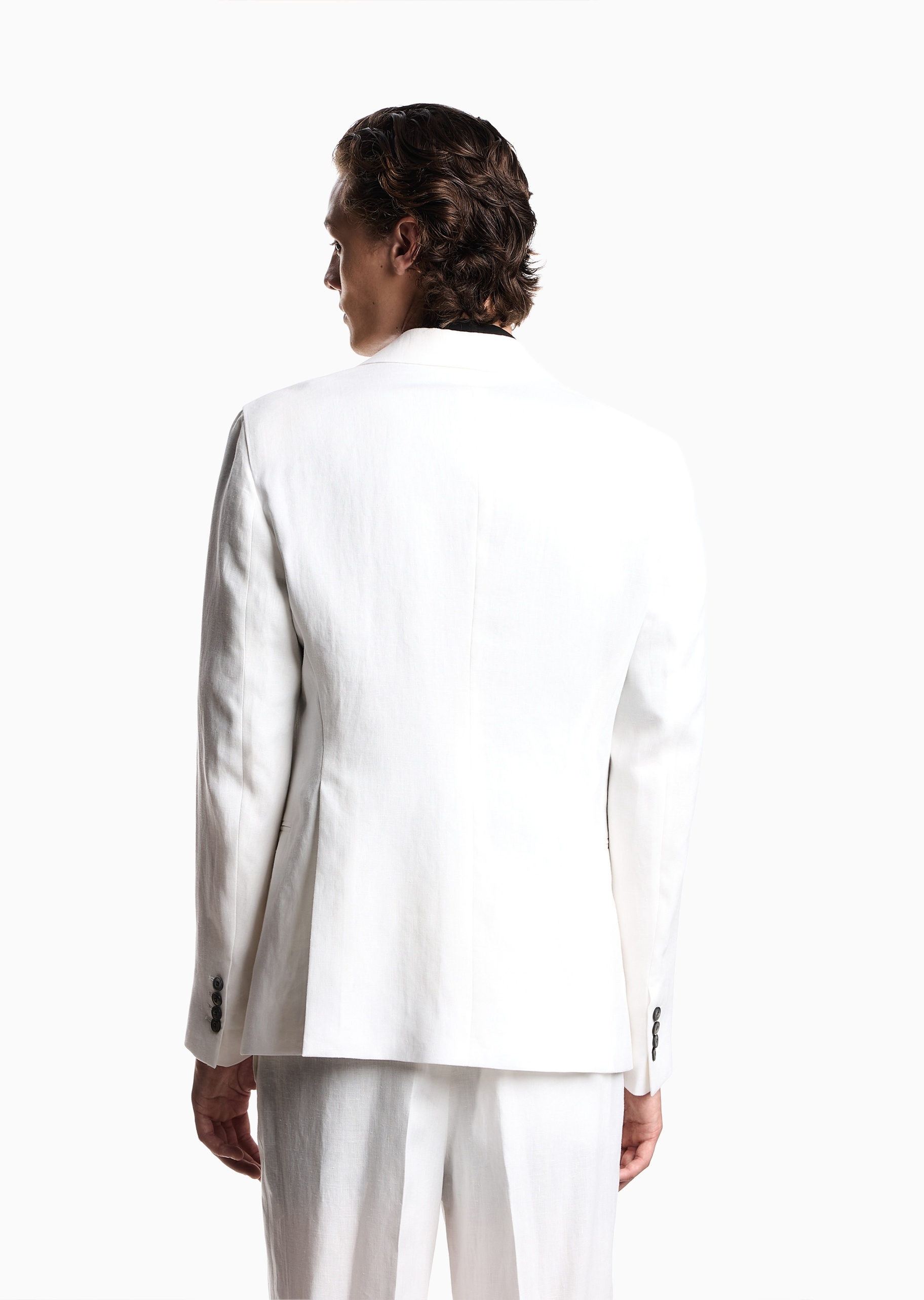 Emporio Armani 男士亚麻长袖平驳领单排扣西装外套