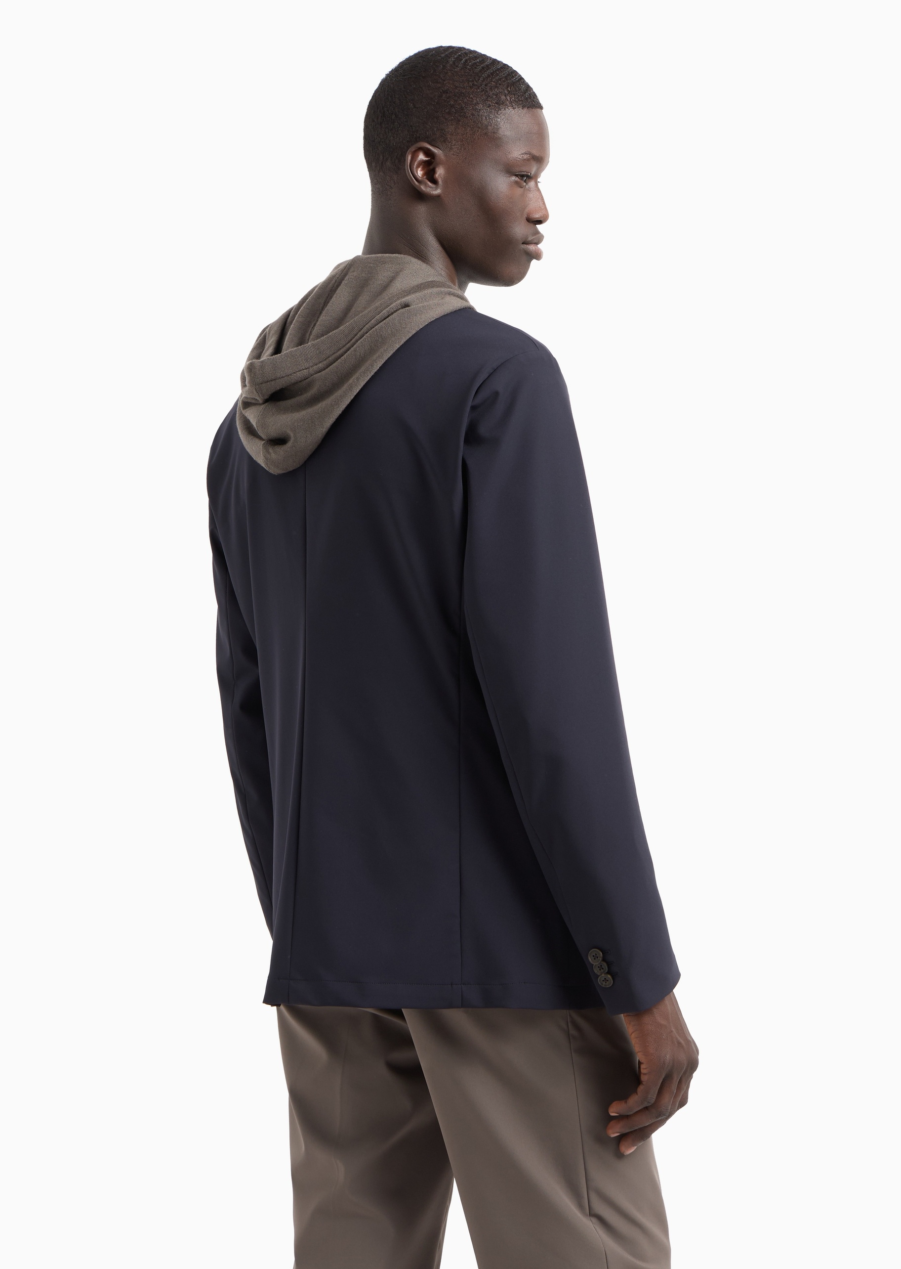 Emporio Armani 男士合身长袖平驳领经典纯色西装外套