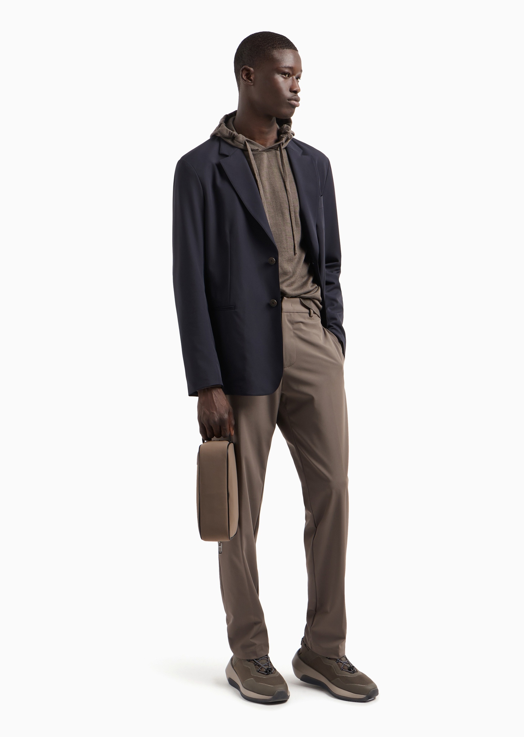 Emporio Armani 男士合身长袖平驳领经典纯色西装外套