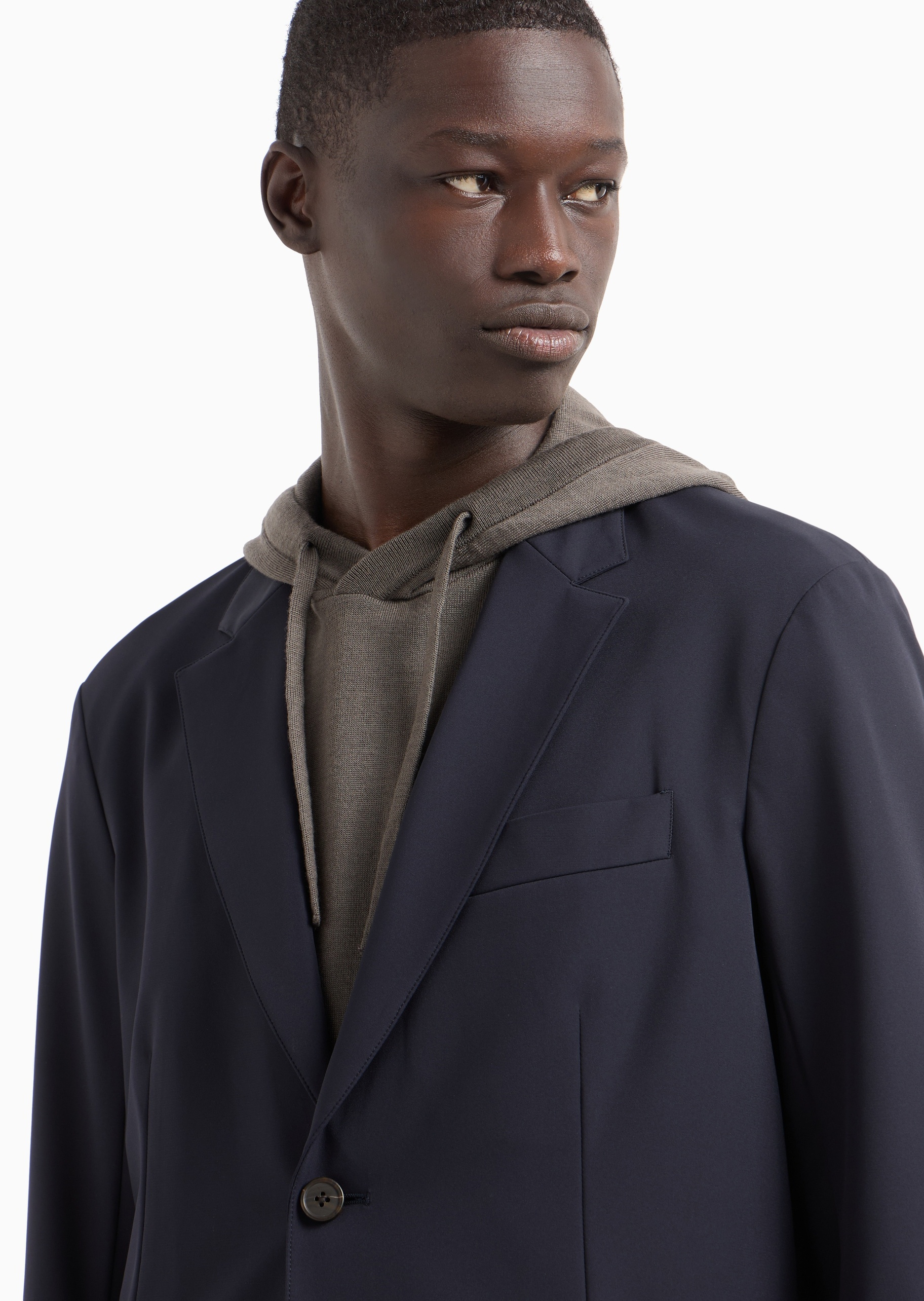 Emporio Armani 男士合身长袖平驳领经典纯色西装外套