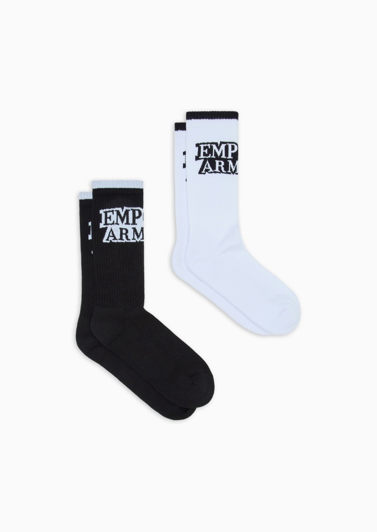 Emporio Armani 男士中筒两双装撞色提花袜子套装