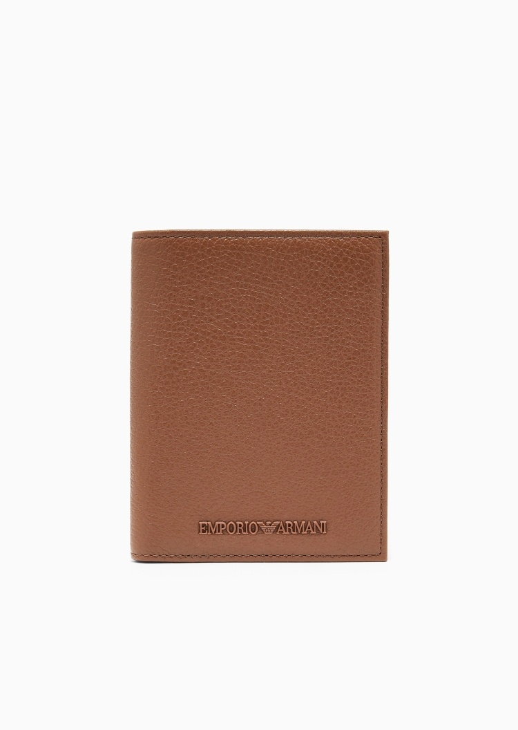 Emporio Armani 男士牛皮革对折短款多卡位荔枝纹卡夹