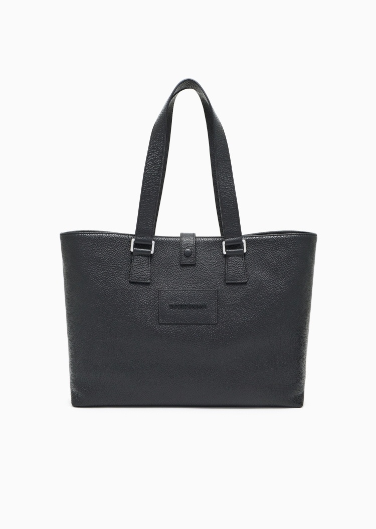 Emporio Armani 男士牛皮革按扣方形荔枝纹手提单肩托特包