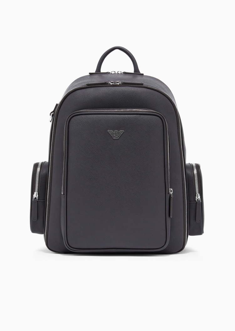 Emporio Armani 男士拉链调节肩带立体外袋手提双肩包