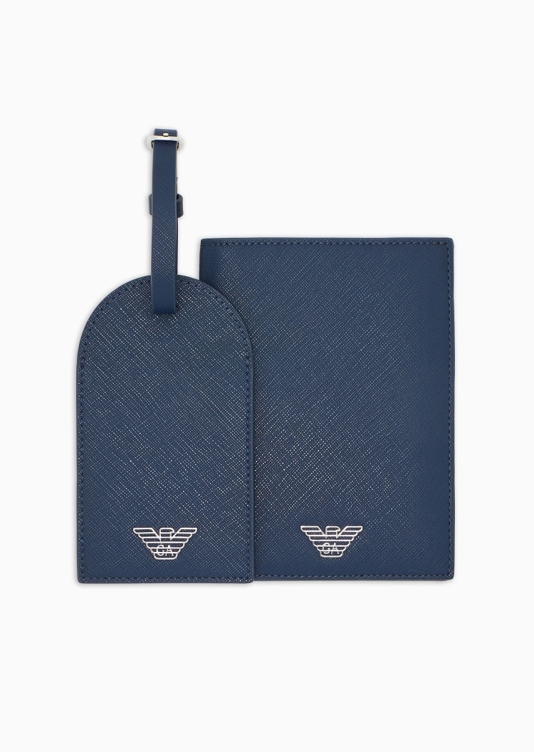 Emporio Armani 男士对折竖款多夹层波形鹰标手拿护照夹