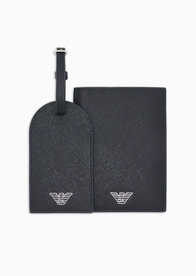 Emporio Armani 男士对折竖款多夹层波形鹰标手拿护照夹