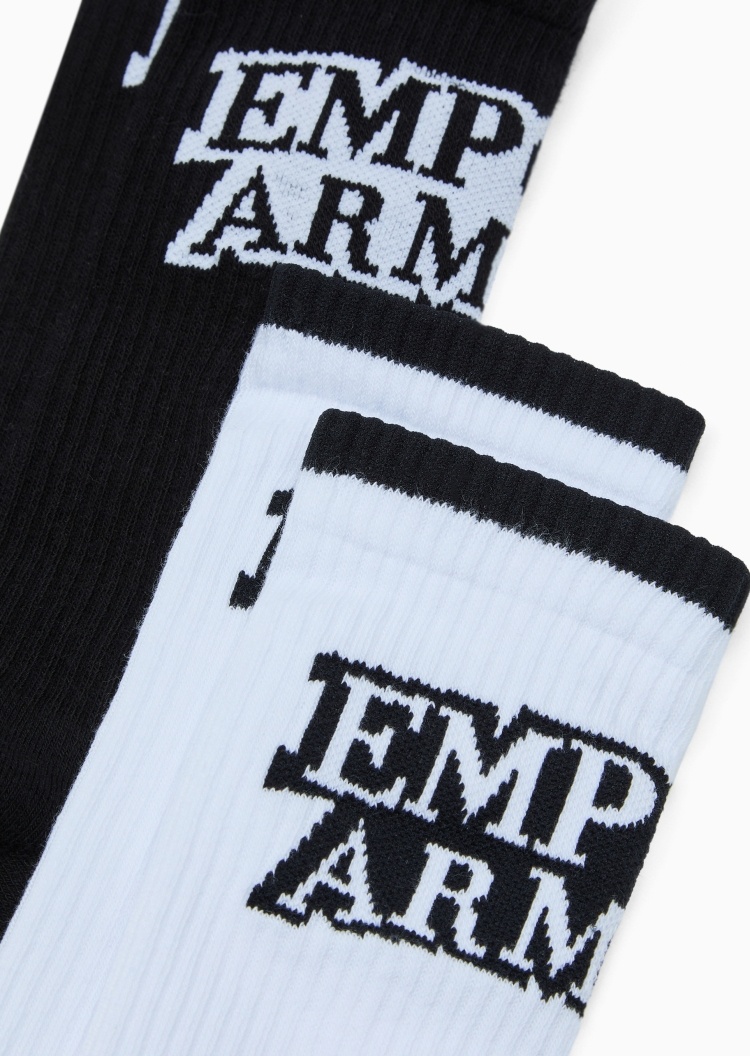 Emporio Armani 男士中筒两双装撞色提花袜子套装