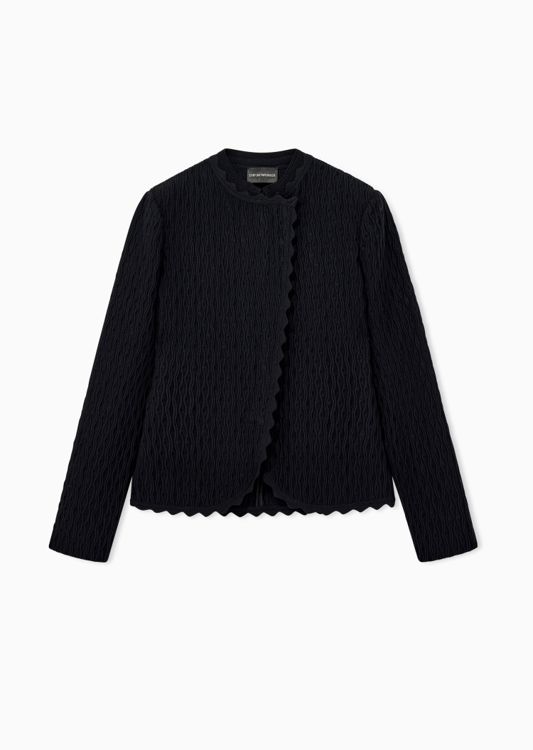 Emporio Armani 女士修身长袖圆领波浪花边西装外套
