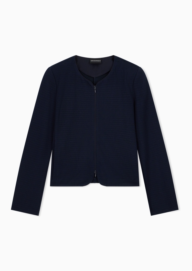 Emporio Armani 女士弹力修身短款圆领人字纹西装外套