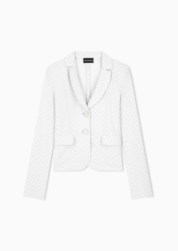 Emporio Armani 女士长袖平驳领单排扣人字提花西装外套