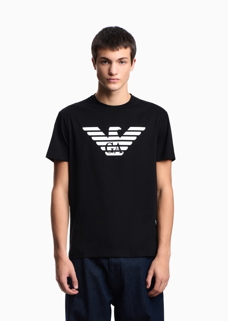 Emporio Armani 男士纯棉合身短袖圆领徽标印花T恤