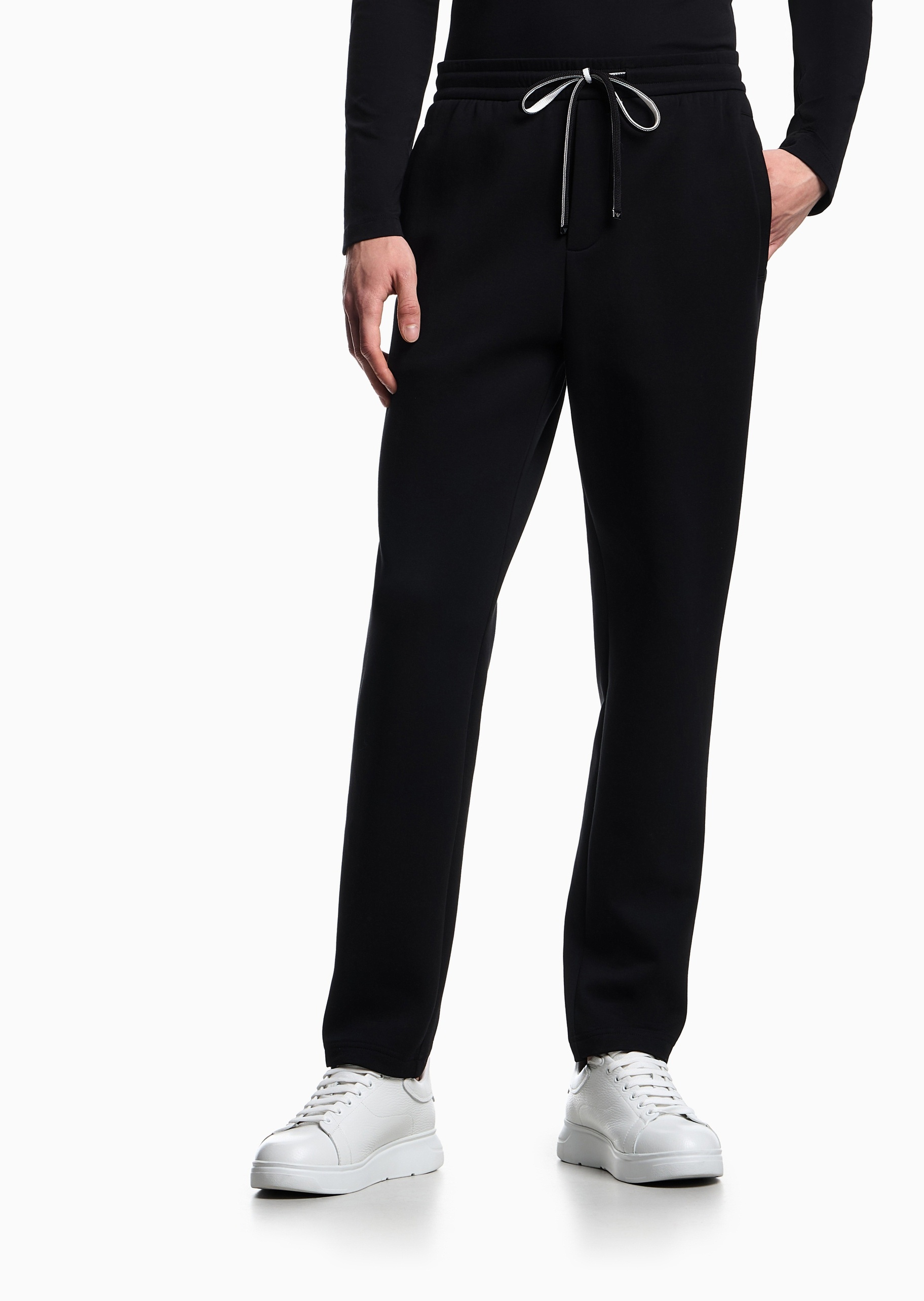 Emporio Armani 男士棉质弹力合身系带腰长款直筒卫裤