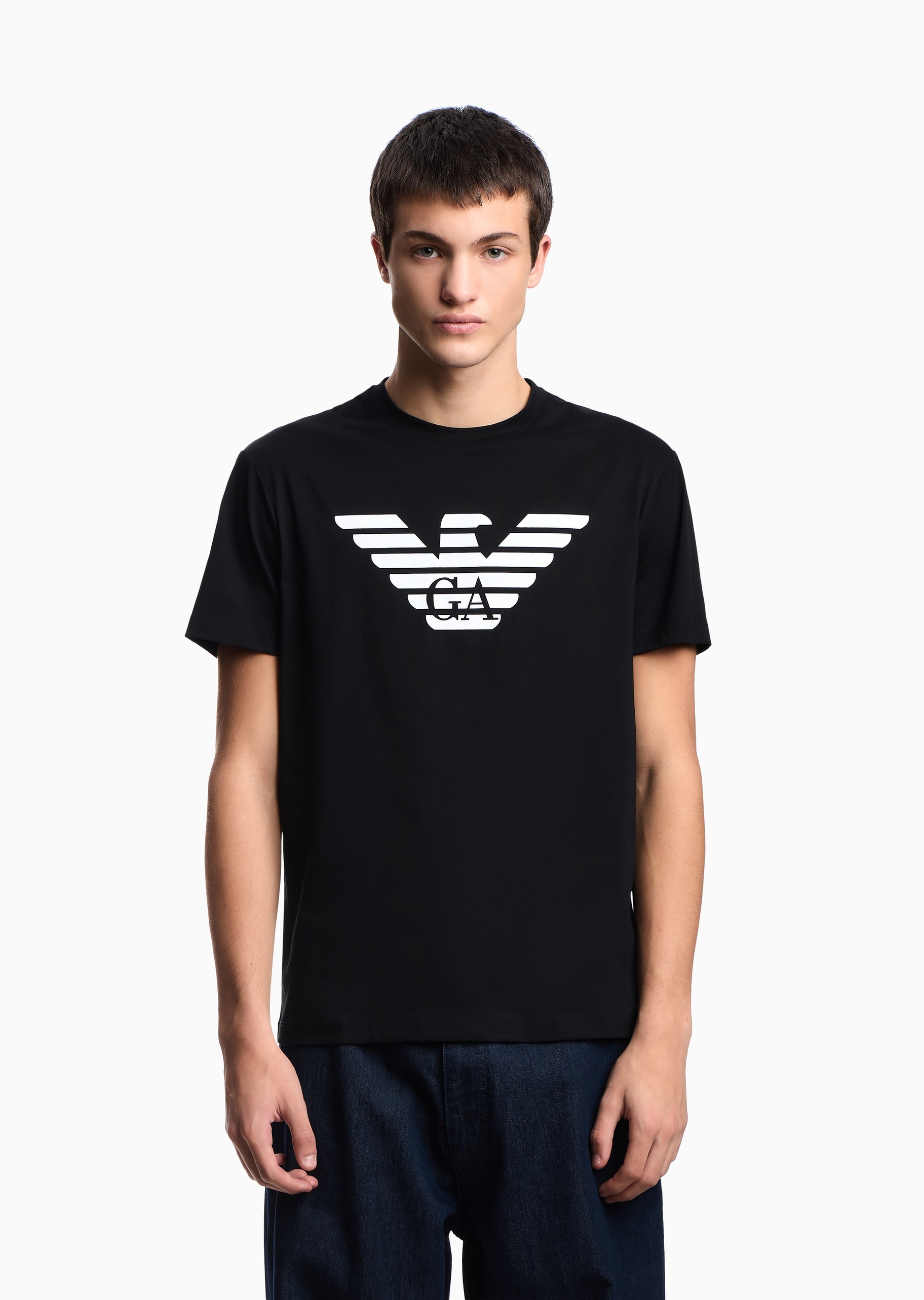 Emporio Armani 男士全棉合身短袖圆领徽标印花T恤