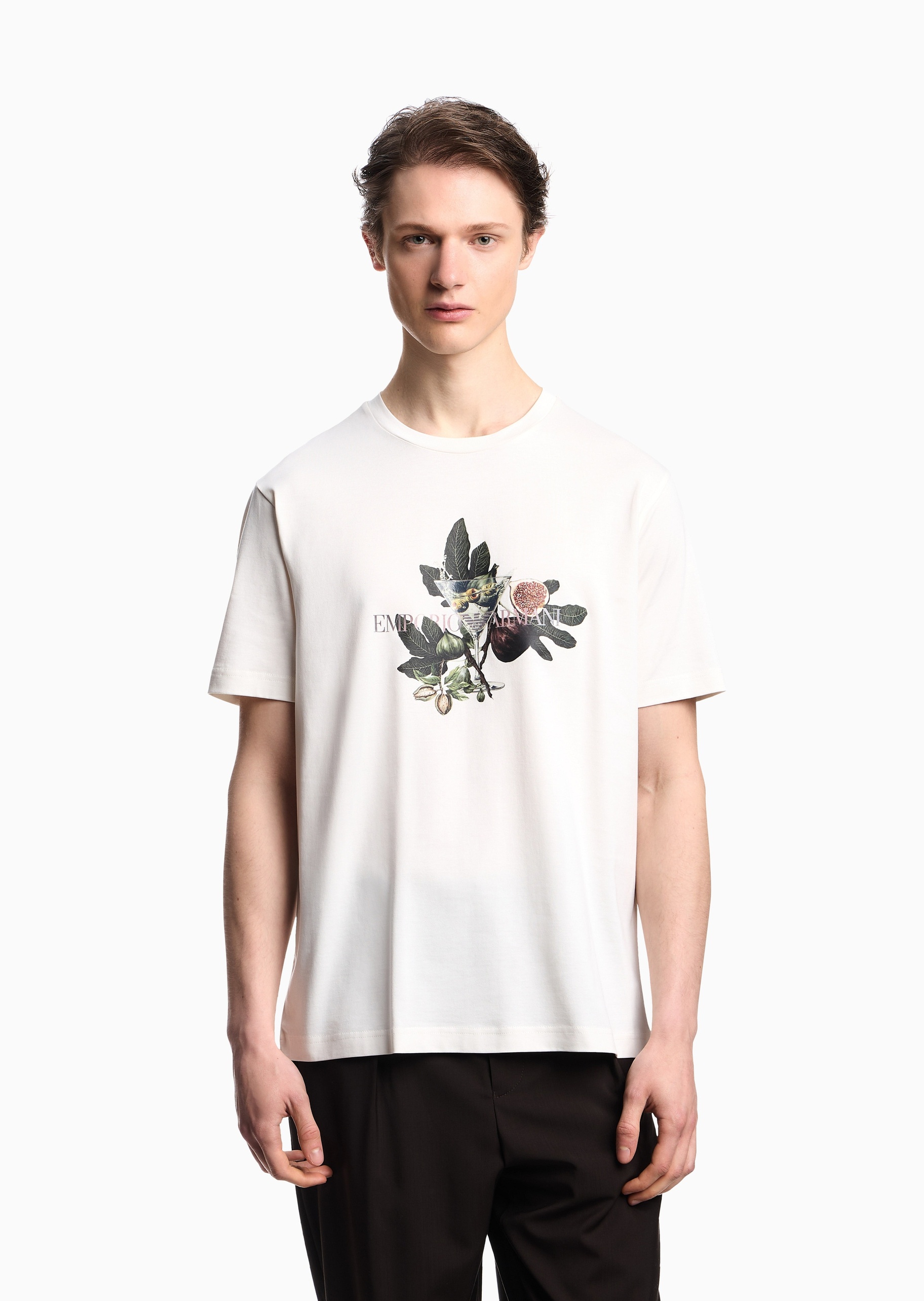 Emporio Armani 男士全棉合身短袖圆领植物印花T恤衫