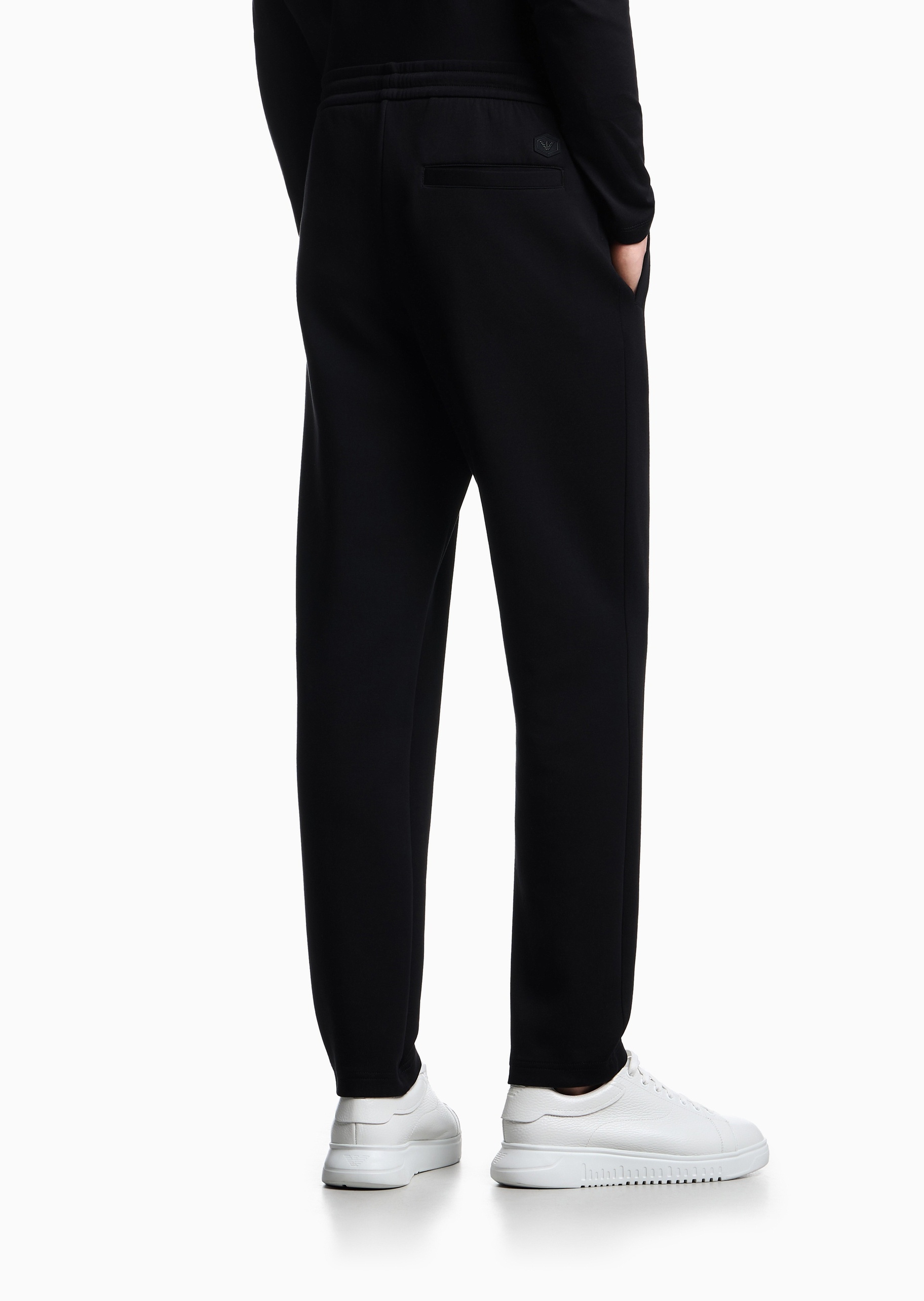 Emporio Armani 男士棉质弹力合身系带腰长款直筒卫裤