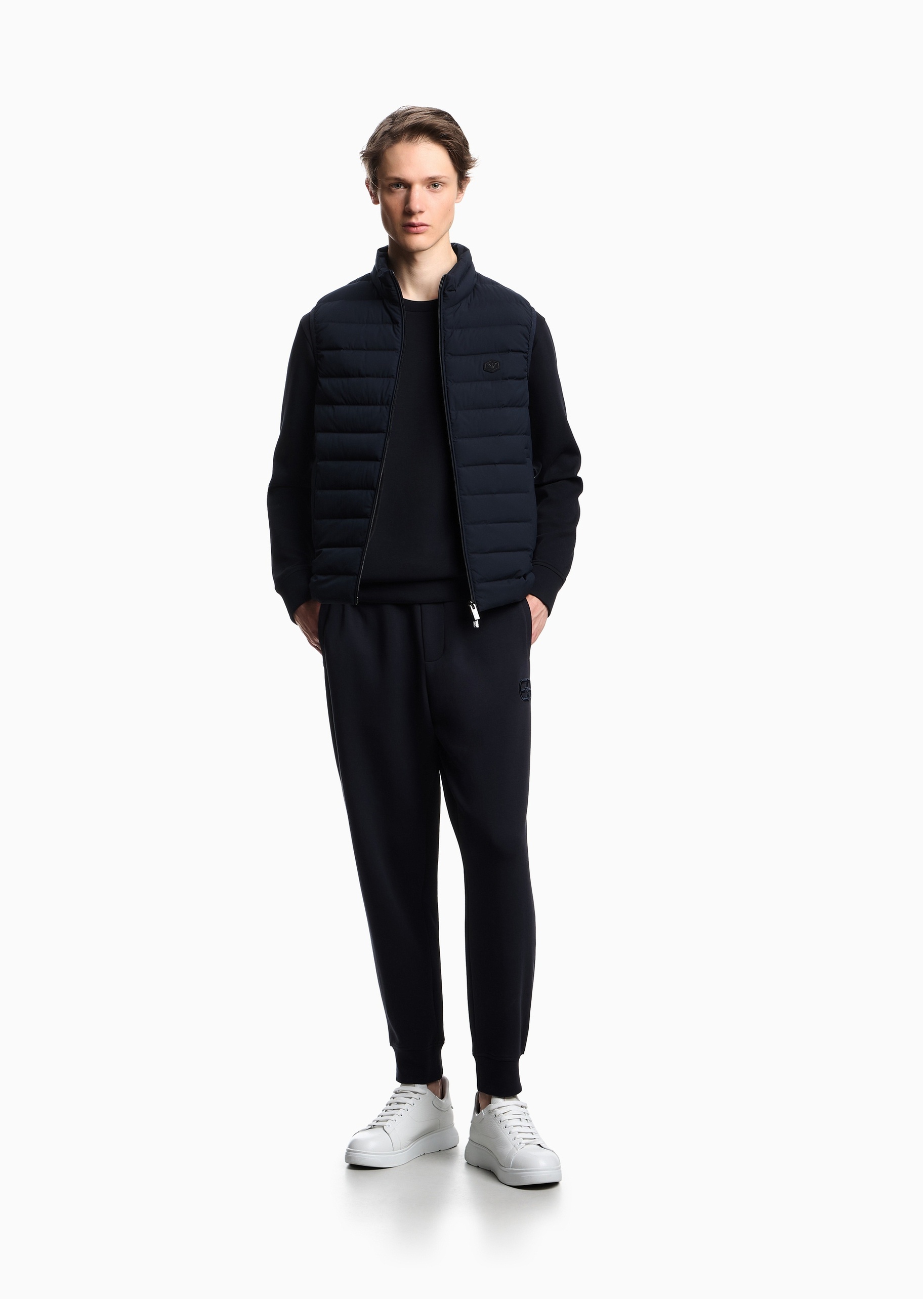 Emporio Armani 男士棉质弹力宽松长款锥形束脚慢跑卫裤