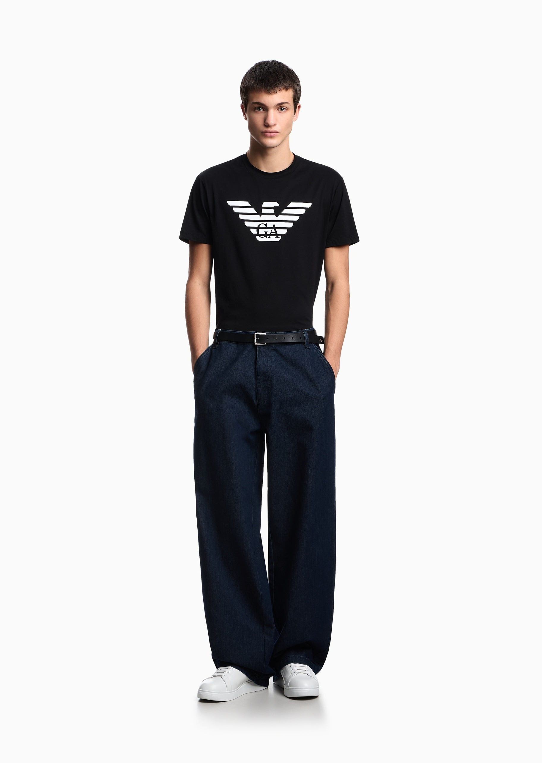 Emporio Armani 男士全棉合身短袖圆领徽标印花T恤