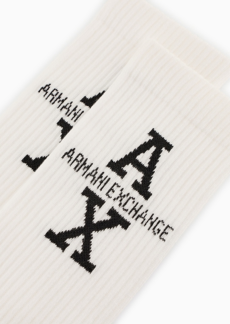 ARMANI EXCHANGE 男士棉质微弹中筒撞色LOGO提花袜子