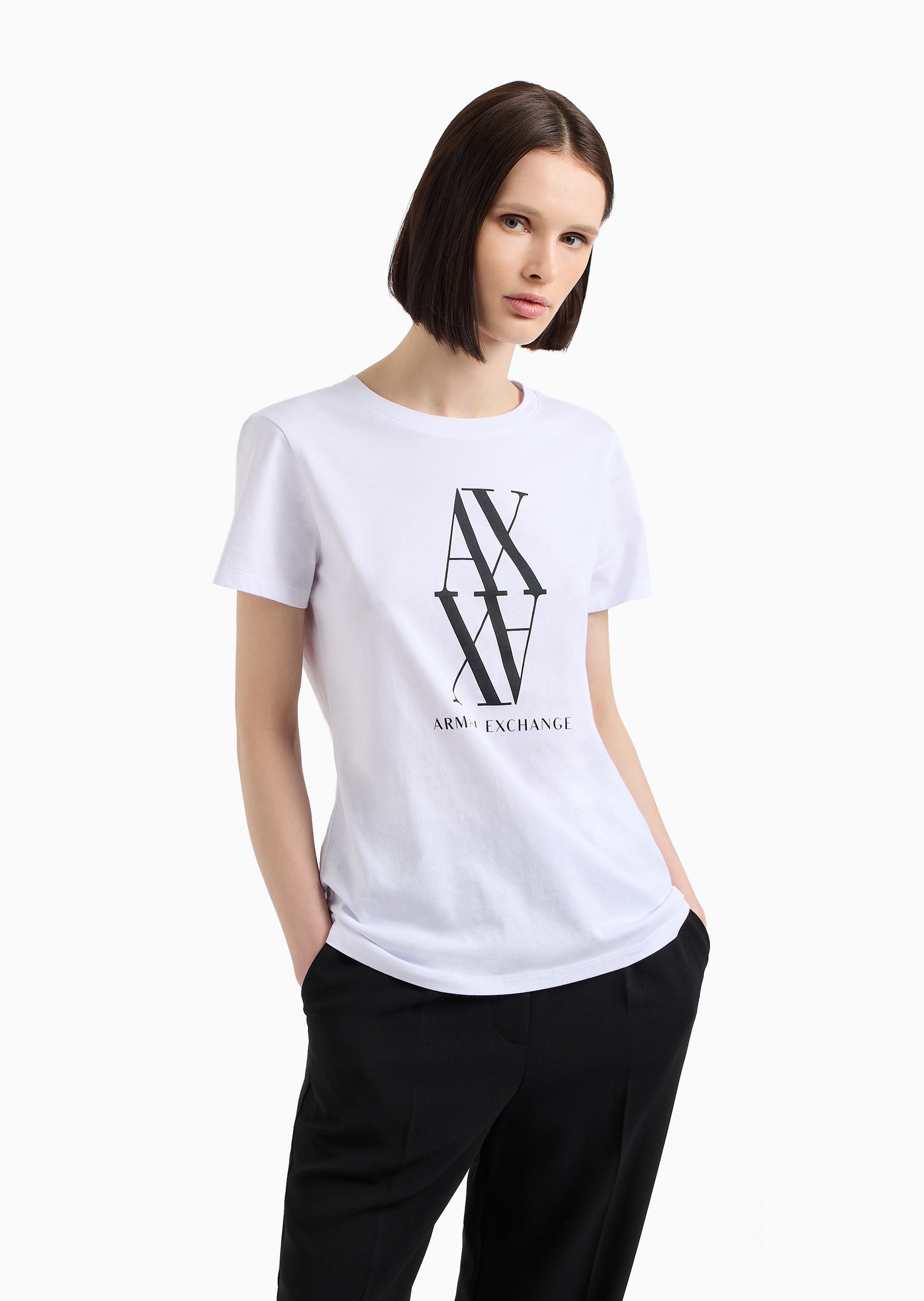 ARMANI EXCHANGE 女士全棉合身短袖圆领LOGO印花T恤