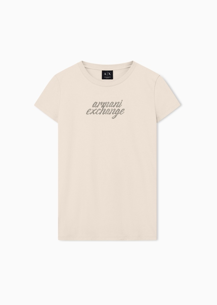 ARMANI EXCHANGE 女士纯棉修身短袖圆领水钻休闲T恤