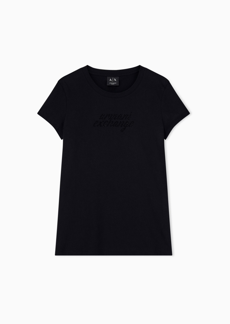 ARMANI EXCHANGE 女士纯棉修身短袖圆领水钻休闲T恤