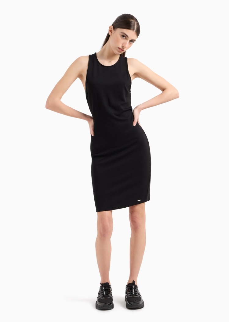 ARMANI EXCHANGE 女士弹力修身无袖短款圆领工字后背连衣裙