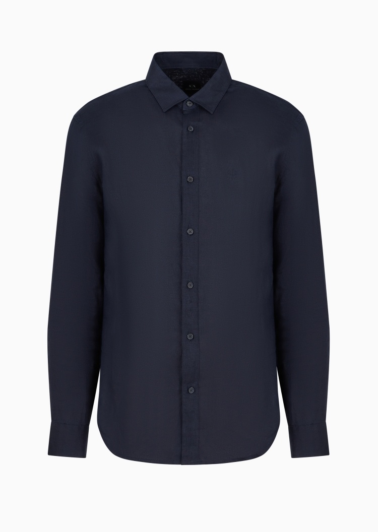 ARMANI EXCHANGE 男士亚麻长袖商务休闲人夫感西装衬衫上衣