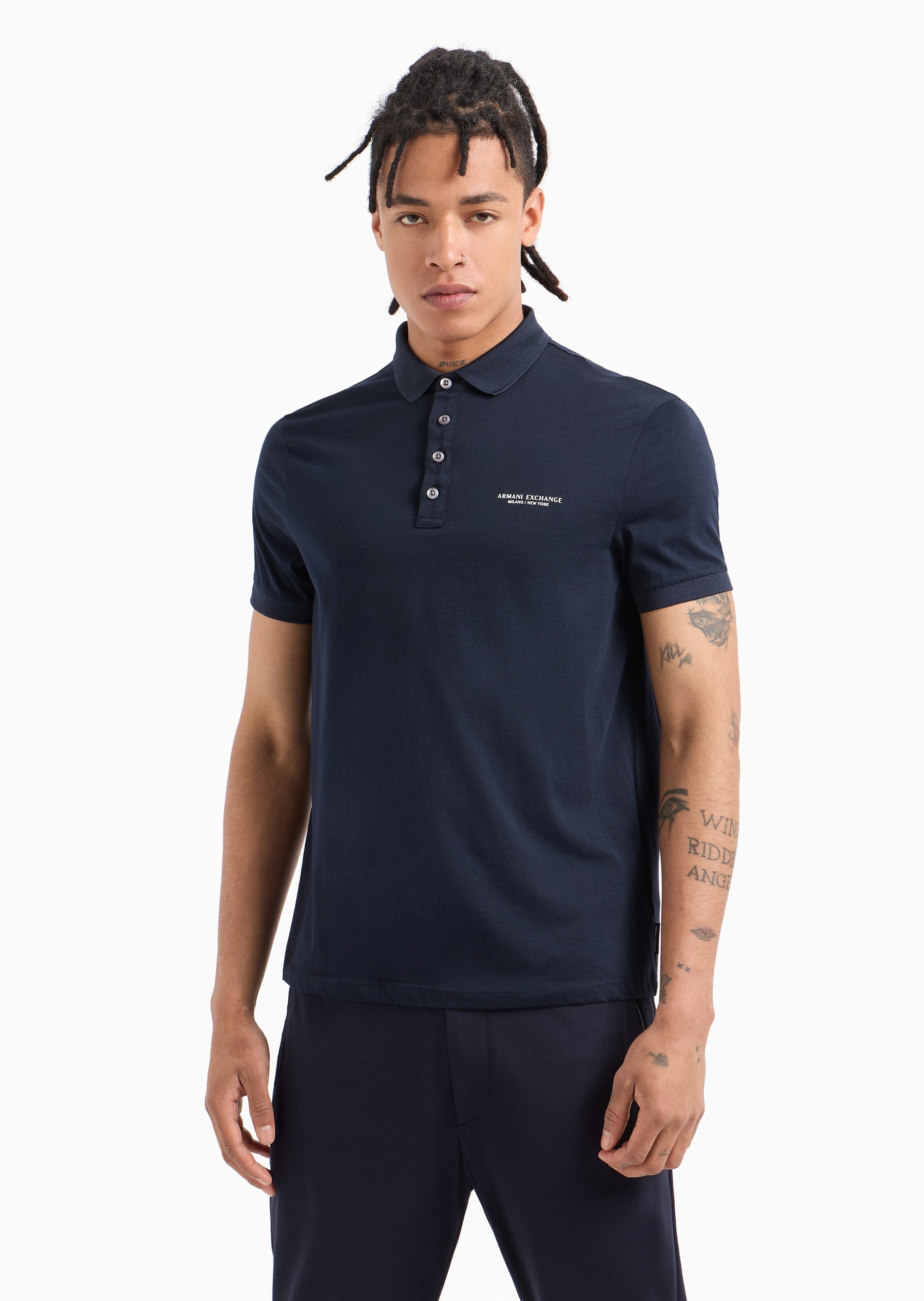 ARMANI EXCHANGE 男士全棉合身短袖翻领简约纯色Polo衫