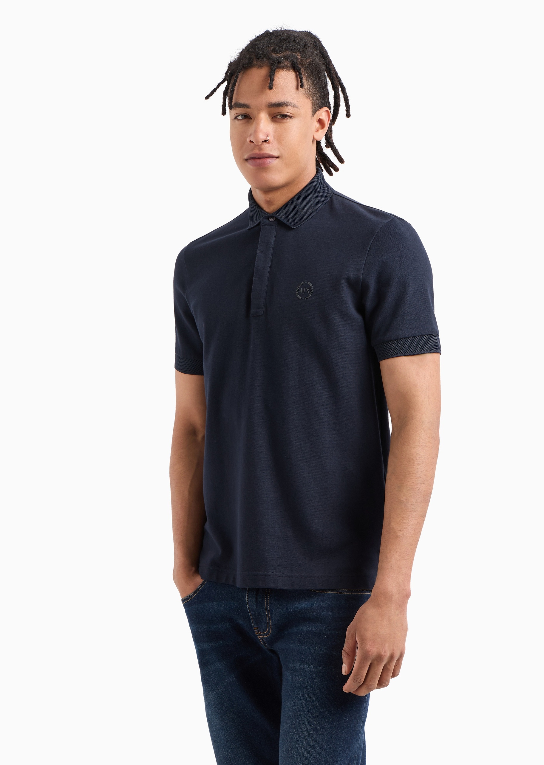 ARMANI EXCHANGE 男士纯棉微弹修身短袖翻领Polo衫