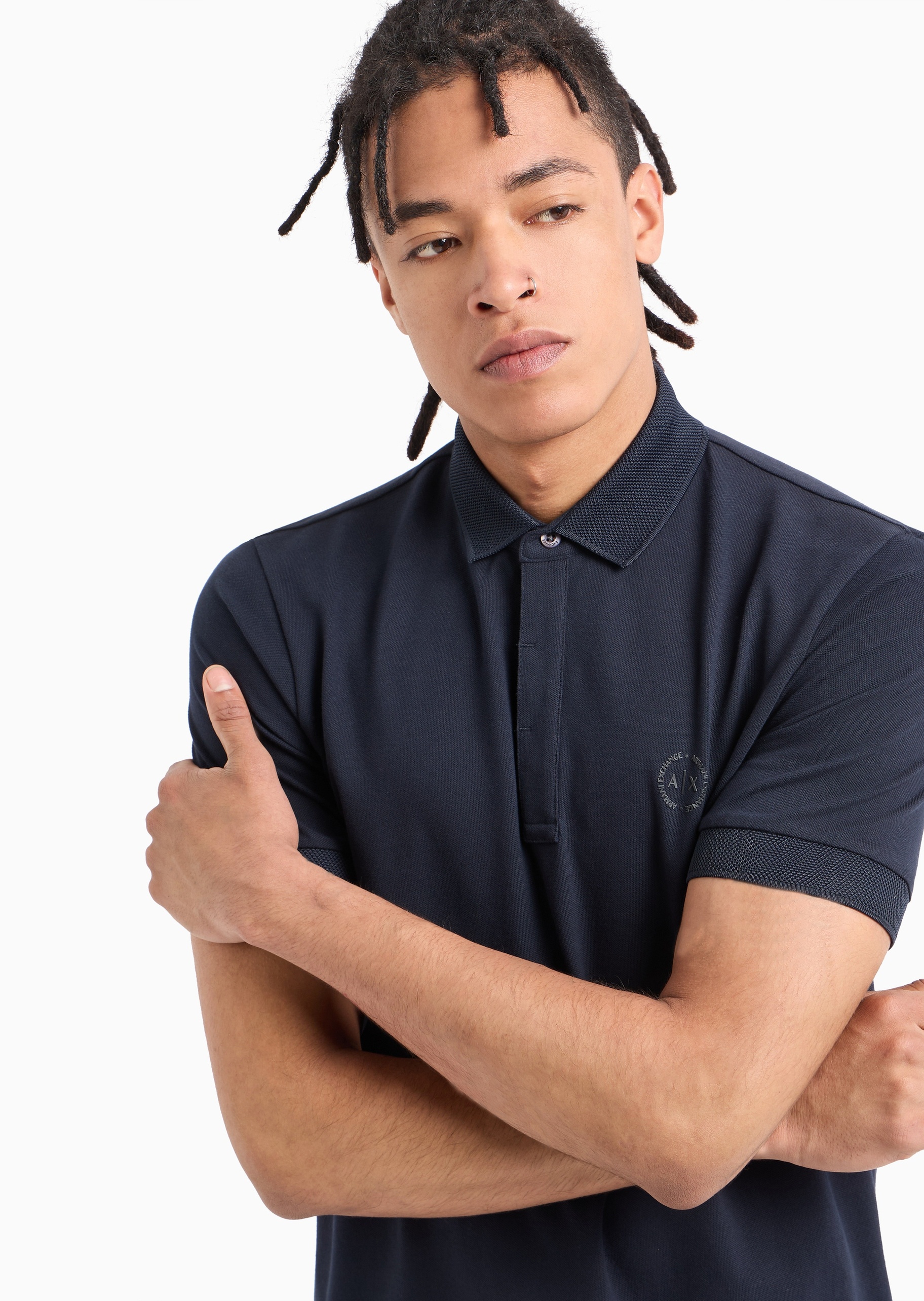 ARMANI EXCHANGE 男士纯棉微弹修身短袖翻领Polo衫