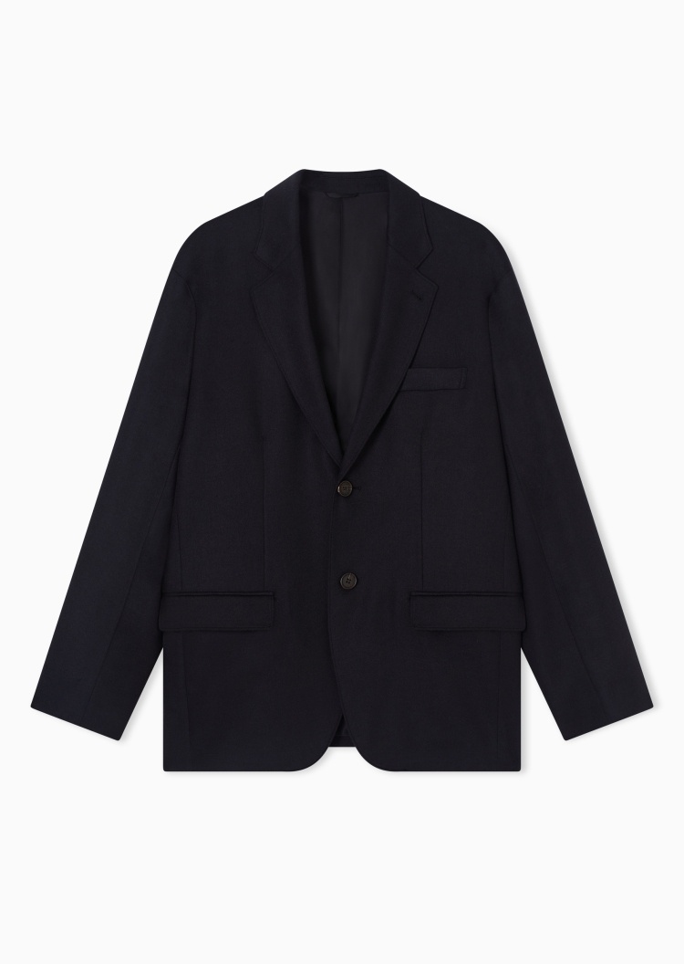 Emporio Armani 男士绵羊毛长袖平驳领商务正装西装外套