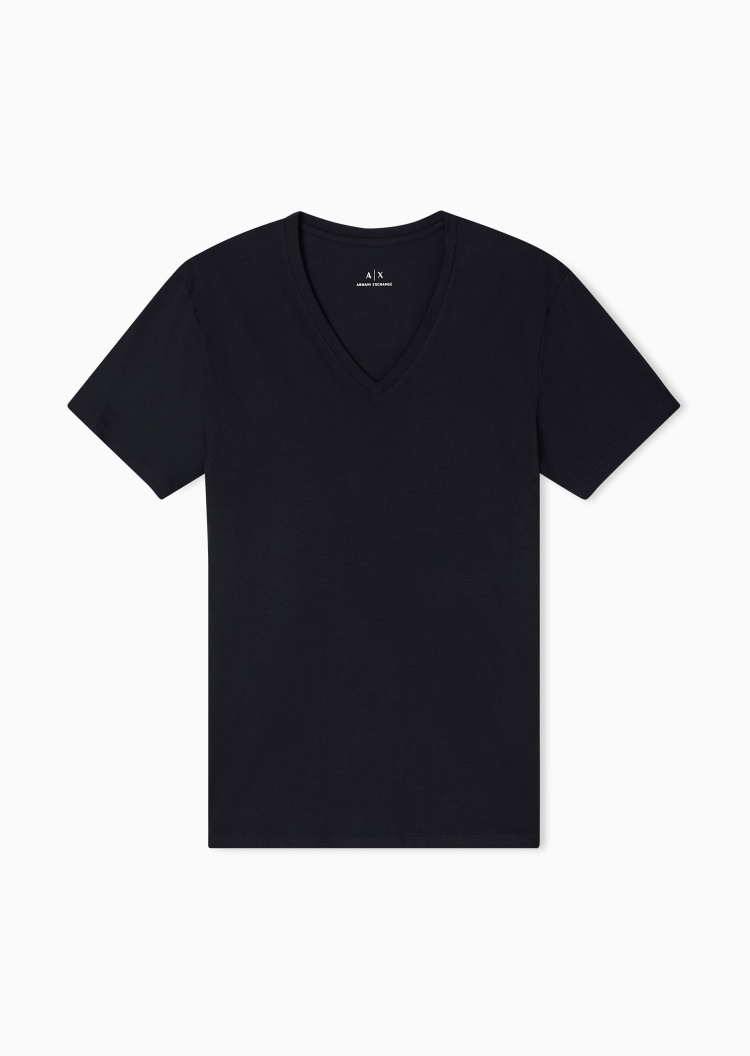 ARMANI EXCHANGE 男士纯棉重磅修身短袖V领纯色简约T恤