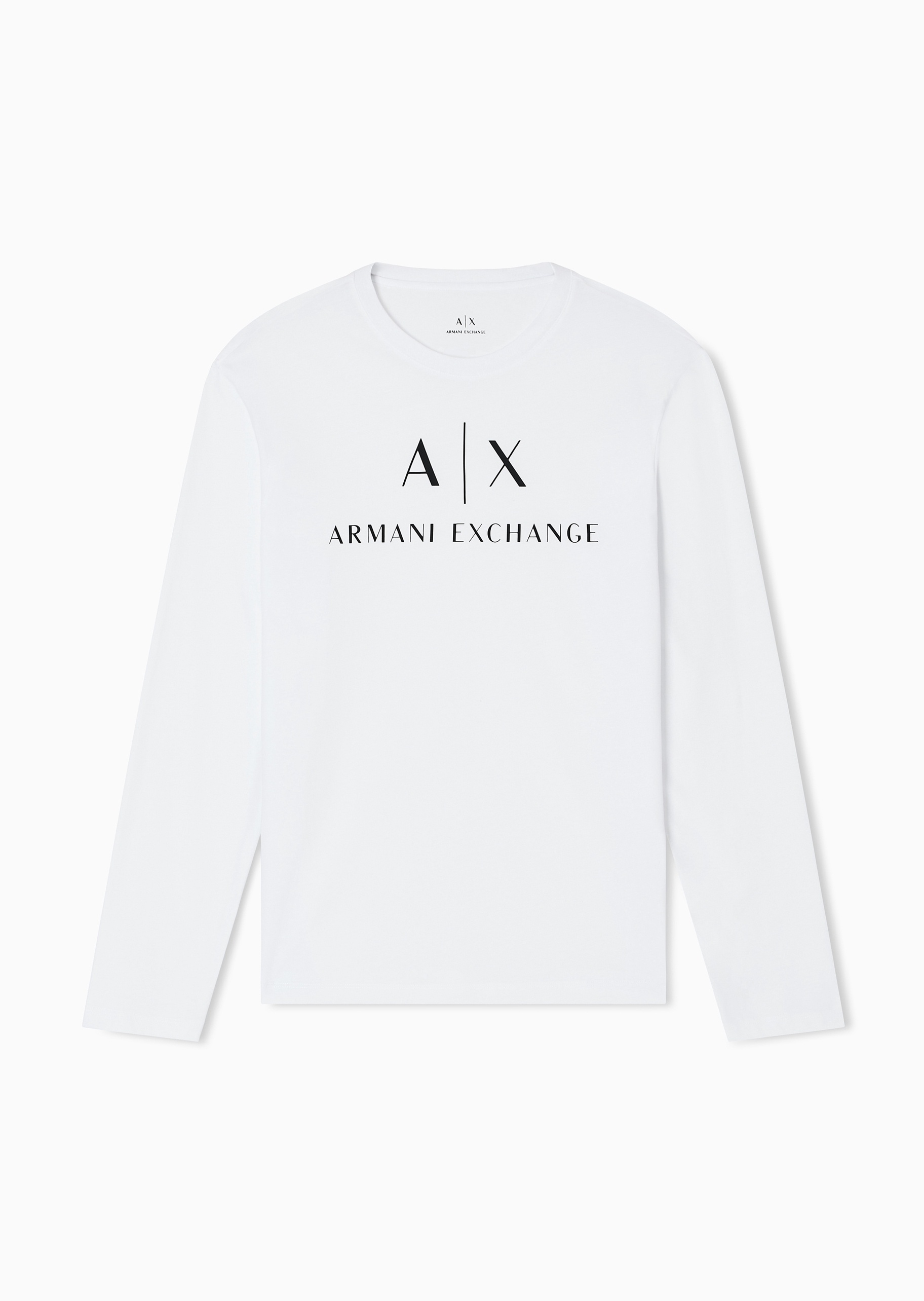 ARMANI EXCHANGE 男士纯棉合身长袖圆领正肩LOGO印花T恤
