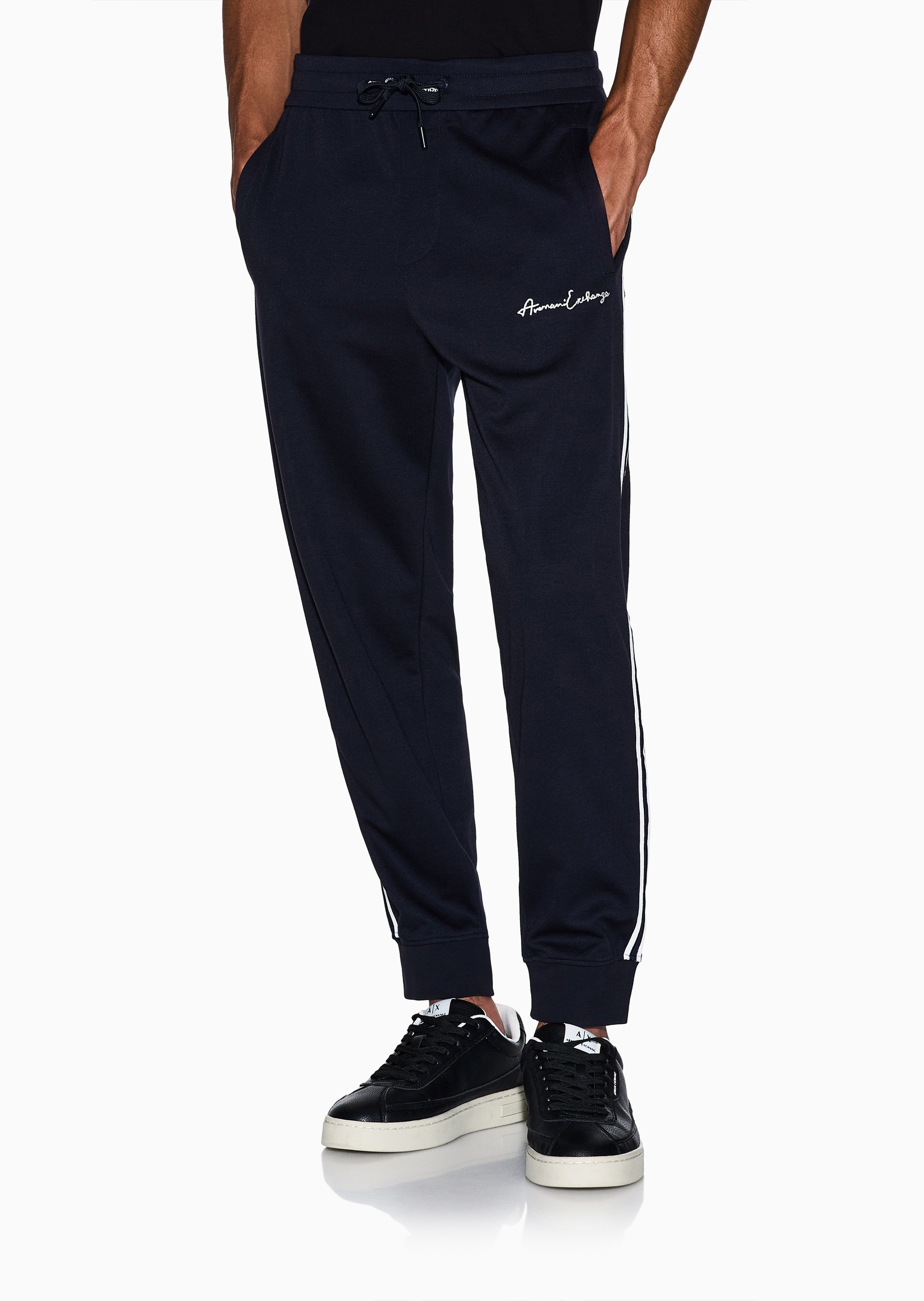 ARMANI EXCHANGE 男士宽松复古休闲束脚弹力运动卫裤跑步长裤