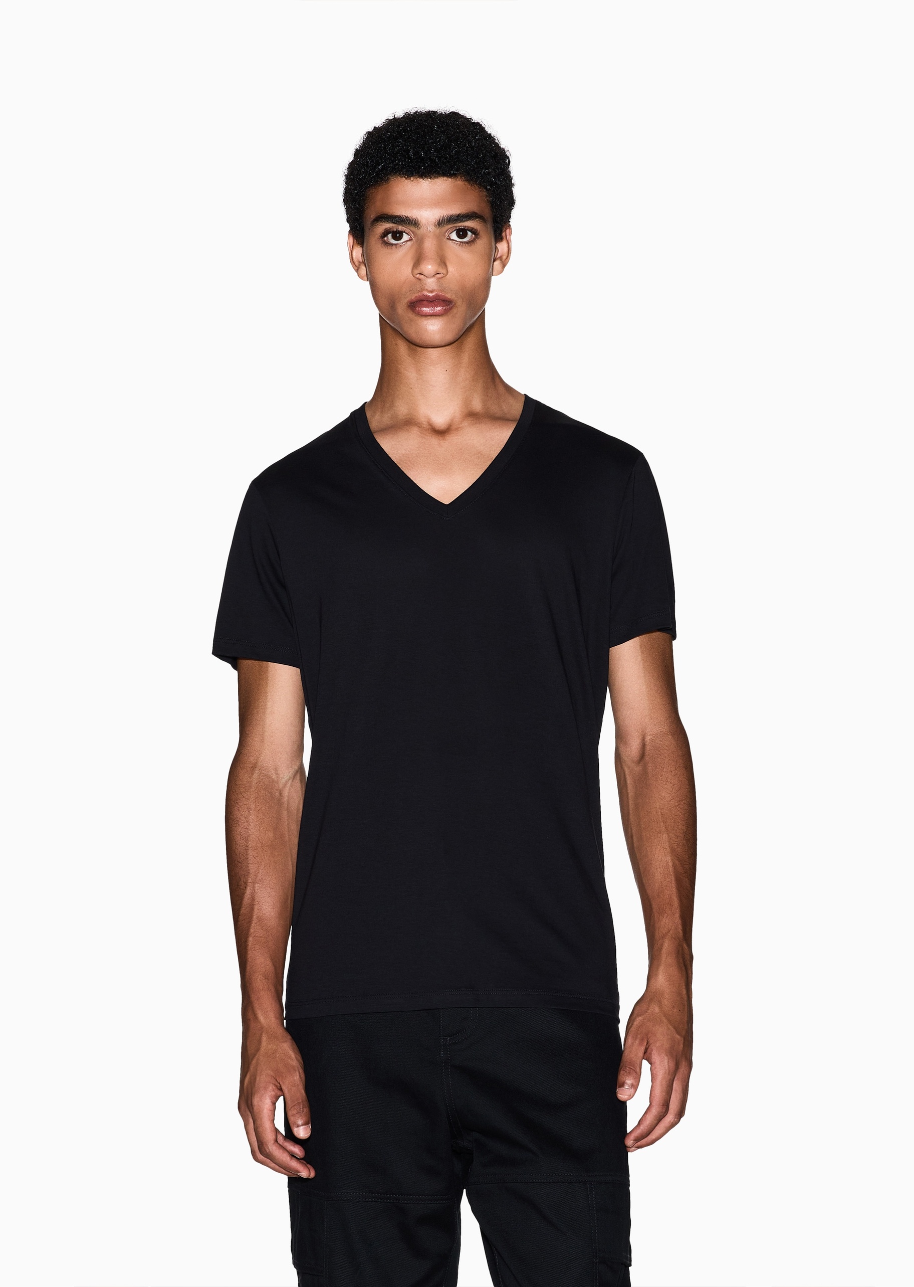 ARMANI EXCHANGE 男士纯棉重磅修身短袖V领纯色简约T恤