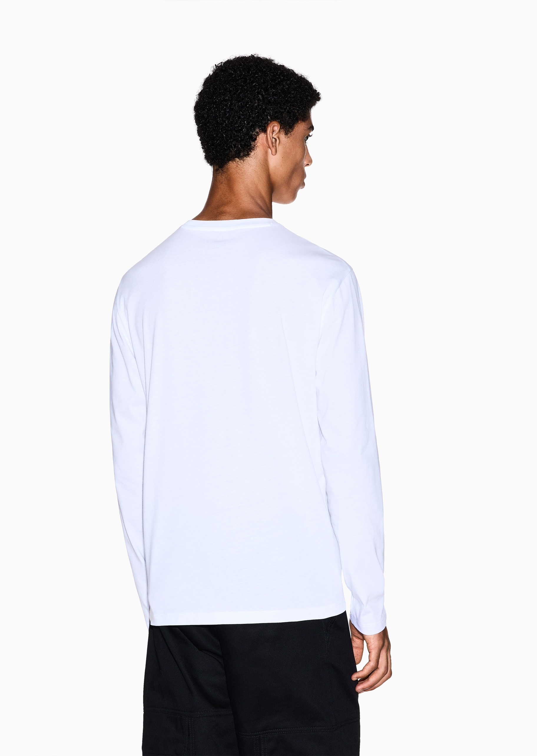 ARMANI EXCHANGE 男士纯棉合身长袖圆领正肩LOGO印花T恤
