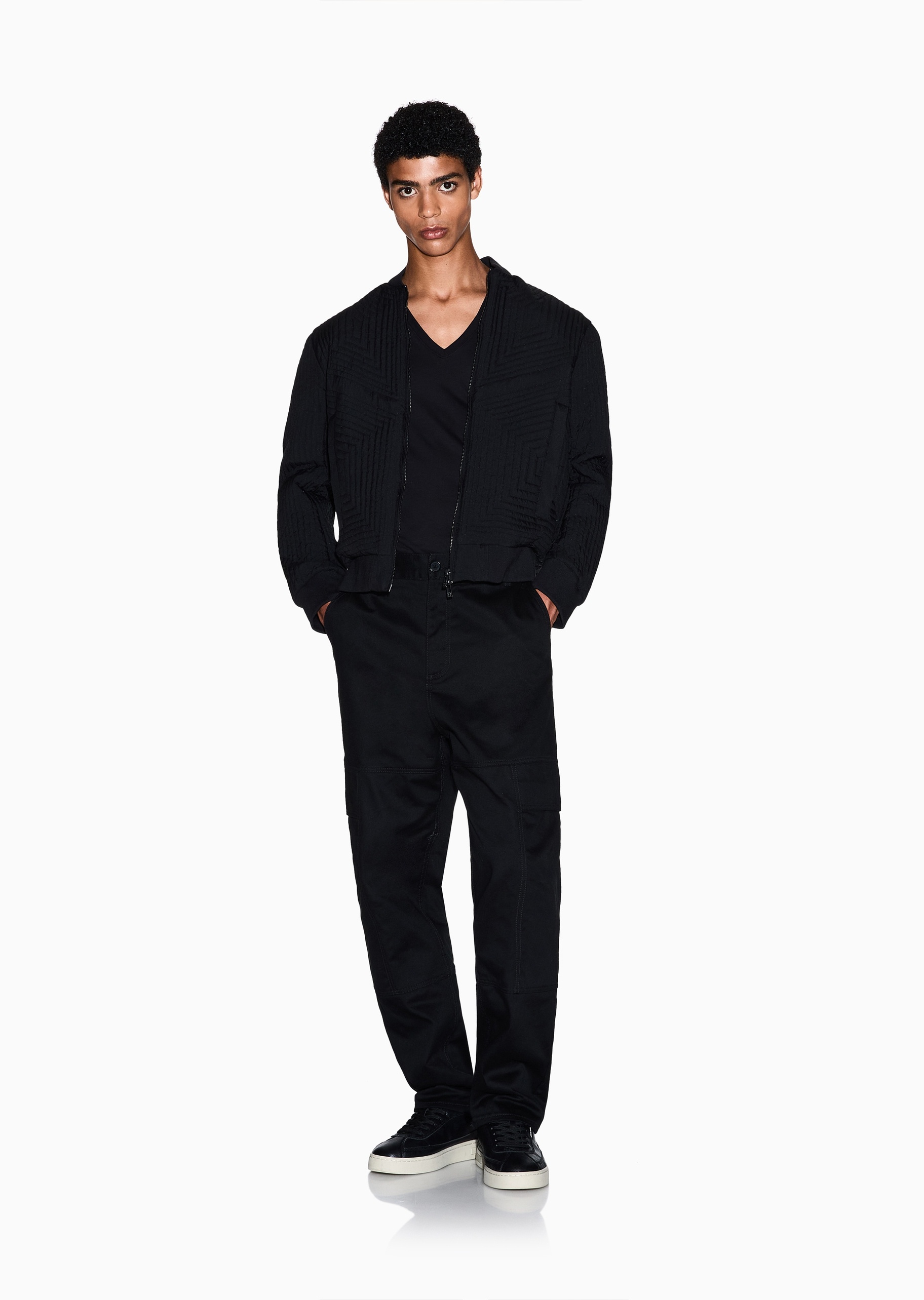 ARMANI EXCHANGE 男士纯棉重磅修身短袖V领纯色简约T恤